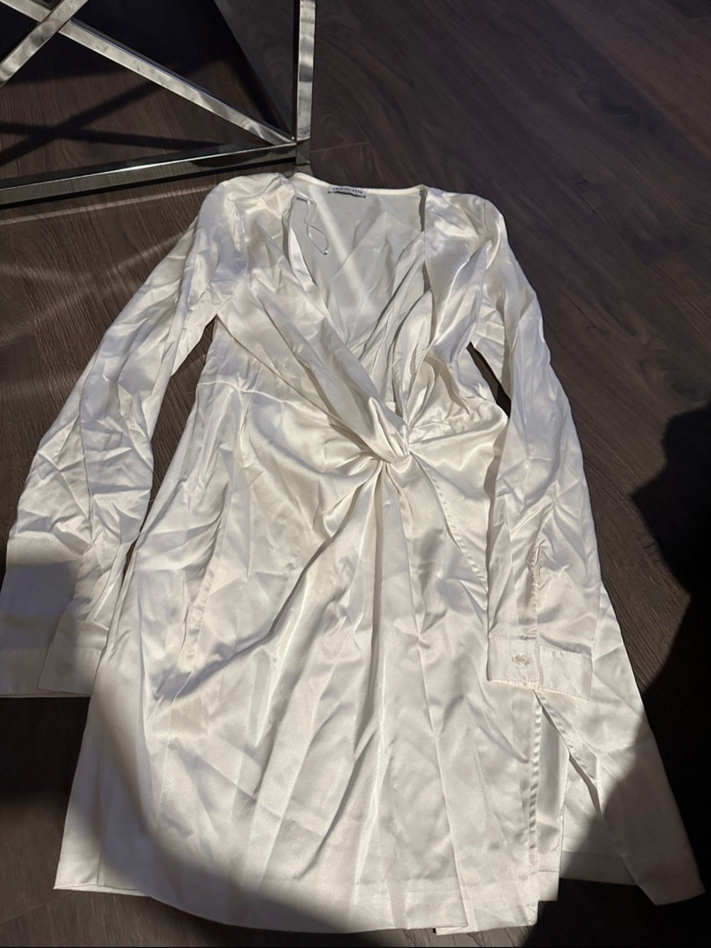 Fashion Nova White Satin Twist-Front Mini Dress